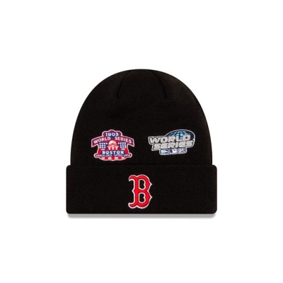 Blue Boston Red Sox Hat - New Era MLB World Series Patch Cuff Knit Beanie USA6843179